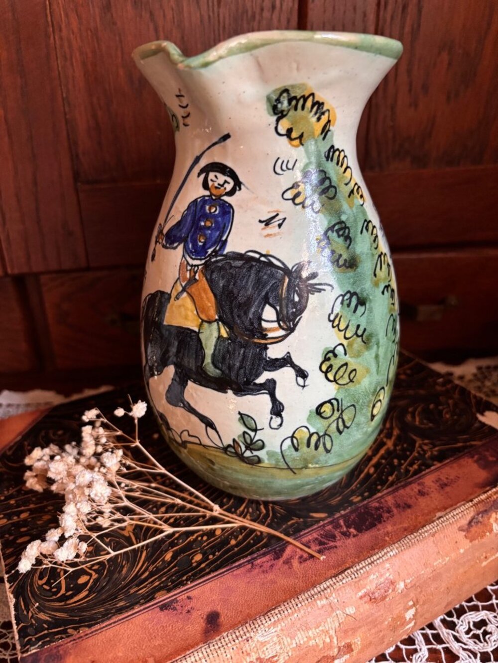 Hand-Painted Spanish Restaurante Botin Madrid Pitcher Santa Fe Puente Signed Dec - Picture 11 of 12